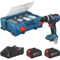 Bosch Taladro percutor a batería GSB 18V-65, 2 baterías GBA 18V de 4.0Ah, maletín L-Case Pick & Click