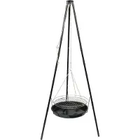 GRILL CHEF de Landmann, parrilla giratoria modelo 0542, con trípode, rejilla para asar y recipiente para el fuego. Parrilla de carbón con sistema de elevación por cadena