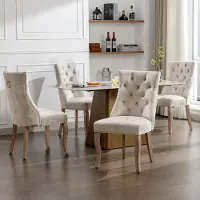 Flieks Juego de 4 sillas de comedor , sillas de cocina con respaldo alto y patas de madera maciza, sillones de terciopelo para sala de estar o comedor, color beige claro