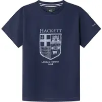 Hackett London para niño. HK5000039 Camiseta Heritage LRC Logo azul (Y13), Blanco, Casual, Algodón, Manga corta, moda infantil, Hackett Lond