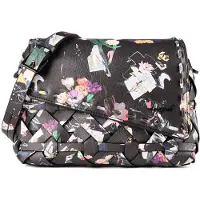 Desigual , Bolso pequeño trenzado floral, Mujer, Poliuretano, Negro, U