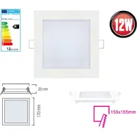 Braytron 1 panel LED de 12W, 170 x 170mm, foco empotrable, luz blanca fría, 910 lúmenes, lámpara de techo rectangular