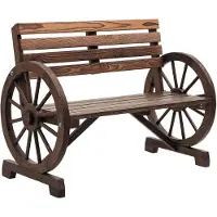 Outsunny Banco de jardín para 2 personas, banco de madera con diseño de rueda de carruaje, capacidad de hasta 240 kg