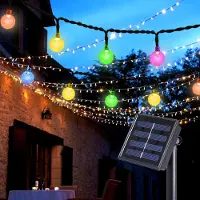 Lapamax Guirnalda solar de 5 metros con 50 luces LED esféricas, iluminación con 8 modos, ideal para decoración de jardines, fiestas, bodas y eventos al aire libre, con luces de colores