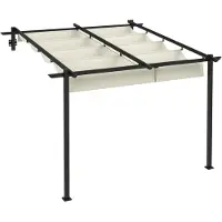 Novavision Pérgola de jardín de 3 x 3 metros, con techo retráctil, montaje en pared, estructura de metal, color crema