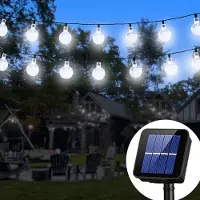 Lapamax Guirnalda solar de 20 luces LED esféricas, iluminación LED para decoración exterior, ideal para fiestas, bodas y jardines, color blanco