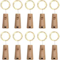 Feilicious Cadena de luces LED para botellas con tapones de corcho – Juego de 10 unidades, cada una con 2 metros y 20 LEDs, funciona con pilas, color blanco cálido, modelo E0399