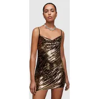 AllSaints Haddi Tiger Seq Dres Gold/black Talla: 10 | Mini Vestidos Outlet | Mujer | Amarillo