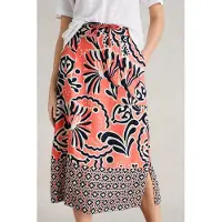 White Stuff Elle Linen Blend Skirt Coral Print Talla: 20 REGULAR | Faldas Midi Outlet | Mujer | Blanco