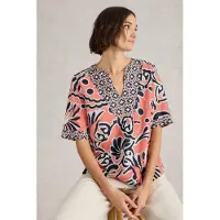White Stuff Ash Linen Blend Top Coral Print Talla: 8 | Blusas Outlet | Mujer | Blanco