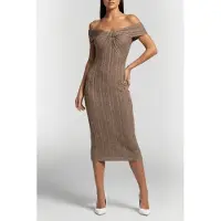 Guess Marciano By Gia Ribbed Sweater Dress Natural Almond Talla: 48 | Vestidos Midi Outlet | Mujer | Marrón