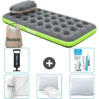 Bestway Colchón inflable – Para 1 persona – 99 x 188 x 22 cm – Gris/Verde – Incluye accesorios