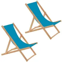 Sonstiges Dos tumbonas plegables turquesas fabricadas en madera. (También se pueden usar los términos: silla plegable, tumbona plegable, silla de sol, silla de playa, silla de madera plegable)