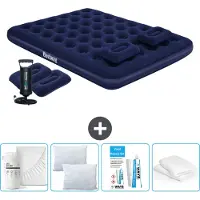 Bestway Colchón hinchable - Para 2 personas - 152 x 203 x 22 cm - Azul - Incluye bomba de aire manual - Almohada - Accesorios