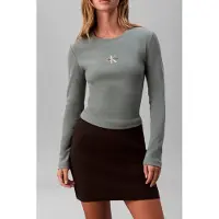Calvin Klein Ls Monologo Baby Tee Autumn Green Talla: L | Manga Larga Outlet | Mujer | Verde