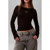 Calvin Klein Ls Scoop Monologo Blouse Black Talla: M | Manga Larga Outlet | Mujer | Negro