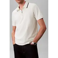 Calvin Klein Ss Tipped Zip Pique Tofu Talla: M | Polos Outlet | Hombre