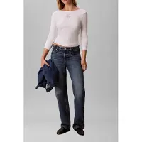 Calvin Klein Ls Scoop Monologo Blouse White Greige Talla: XL | Manga Larga Outlet | Mujer | Blanco