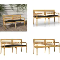 vidaXL Banco Batavia con cojín , 150 cm, madera de teca maciza - Banco - Bancos - Banco de jardín - Banco de exterior