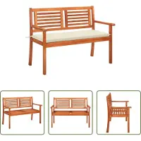 The Living Store Banco de jardín de madera maciza de eucalipto, para 2 personas, con cojín, de 120 cm de ancho