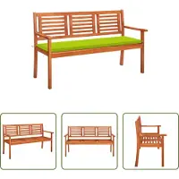 The Living Store Banco de jardín de madera maciza de eucalipto, para 3 personas, con cojín, de 150 cm de ancho