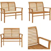 vidaXL : Banco de jardín con cojín color crema, 112 cm, madera maciza de teca. Banco de jardín, bancos de jardín, banco de terraza, bancos de terraza