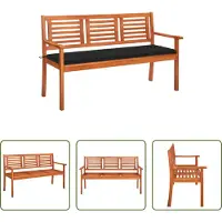 The Living Store Banco de jardín de madera maciza de eucalipto, para 3 personas, con cojín, de 150 cm de ancho