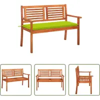The Living Store Banco de jardín de madera maciza de eucalipto, para 2 personas, con cojín, de 120 cm de ancho