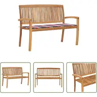 The Living Store Banco de jardín apilable de la marca Living Store, con cojín, de 128,5 cm de largo, fabricado en madera de teca maciza