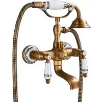 OEM Grifo de ducha y bañera, de dos mandos, para montaje en pared, acabado en latón envejecido