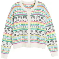 Chinti & Parker Cárdigan 'Miffy Fairisle' verde / rosa claro / negro / blanco