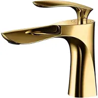 Youjia Grifo de baño, grifo de cascada, grifo para lavabo, monomando, mezclador para baño y WC, color dorado