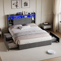 ProximaX Cama de lino gris de 140x200 cm con cajones prácticos, cama tapizada moderna con somier, silenciosa y estable, ideal para dormitorios y habitaciones juveniles