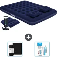 Bestway Colchón hinchable - Para 2 personas - 152 x 203 x 22 cm - Azul - Incluye bomba de aire manual - Almohada - Accesorios