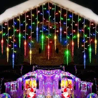 Lapamax Guirnalda de luces LED, efecto lluvia de hielo, con forma de estalactitas, cortina de luces, multicolor, 8 modos, función de memoria, iluminación navideña, decoración para balcón y ventanas