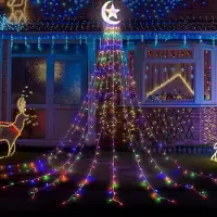 Lapamax Guirnalda de luces para árbol de Navidad, interior, con motivos de luna y estrellas. Iluminación navideña con 350 LEDs, 8 modos, guirnalda multicolor para árbol de Navidad con 9 hilos, 3,47 metros