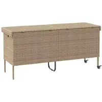 vidaXL Caja de almacenamiento para jardín de , color beige, con ruedas, de 160x55x75 cm, fabricada en polirratán