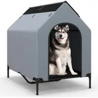 Costway , caseta para perros 2 en 1 y cama elevada para perros, casa para mascotas con tejido de malla transpirable y cubierta desmontable, para perros de tamaño mediano, 75x110x106 cm