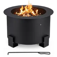 Relaxdays , brasero sin humo, acero, 34x56 cm (alto x diámetro), sistema de doble pared, con gancho para colgar, brasero que produce poco humo, color negro