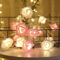 Lapamax Cadena de luces LED rosa con pilas, decoración para San Valentín, cadena de luces rosa con 20 flores, guirnalda rosa, decoración romántica para la habitación, ideal para fiestas