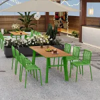 360Home Conjunto de muebles de jardín, juego de 7 piezas de mobiliario para exteriores, conjunto de mesa y sillas para comedor, compuesto por una mesa de 160x80x75 cm y 6 sillas, color verde /YZLY6/