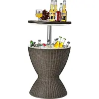Northix Caja refrigerante, taburete, mesa de jardín, mesa de terraza, enfriador de bebidas con ajuste de altura, mesa de jardín marrón