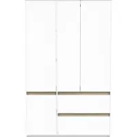 CALICOSY - Armario de 4 puertas y 2 cajones, decoración en roble Kronberg y blanco mate, H220,5 cm - CLYDE