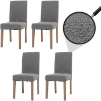 Mendler Juego de 4 sillas de comedor Littau, sillas para cocina con respaldo alto, tapizadas en tela tipo bouclé, con patas de madera en color gris y patas en color natural
