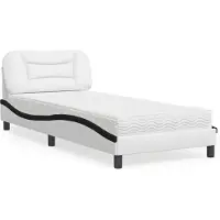 Syfax Cama con colchón Hvar cuero sintético blanco y negro 80x200 cm