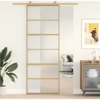 vidaXL Puerta corredera , color dorado, 76x205 cm, vidrio ESG esmerilado y aluminio