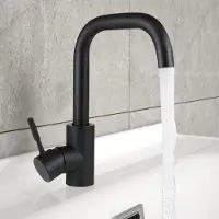 ZMH Grifo para baño, lavabo, mezclador para lavamanos - Grifos negros, grifo de agua fría con caño de 100 mm de altura, grifo de alta presión, mezclador de acero inoxidable, grifo para baño, para baños