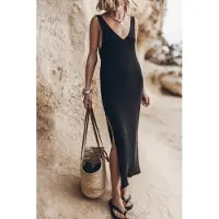 Mikuta The Black Thin Long Knit Dress Black Talla: XL | Vestidos Maxi Outlet | Mujer | Negro