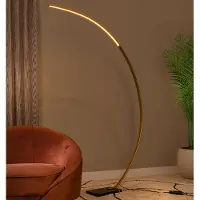 Lucide Lámpara arqueada Curve LED, dorado mate, 2700 K, altura 192, atenuable
