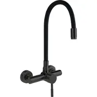 Deante Grifo de cocina de pared, color negro, acero inoxidable 304, caño flexible, aireador económico tipo panal, de un solo mando, diseño elegante